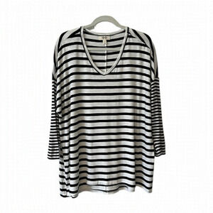Style & Co. Black & White Striped Shirt 3/4 Sleeve  - Size Medium